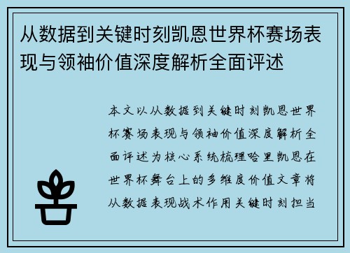 从数据到关键时刻凯恩世界杯赛场表现与领袖价值深度解析全面评述